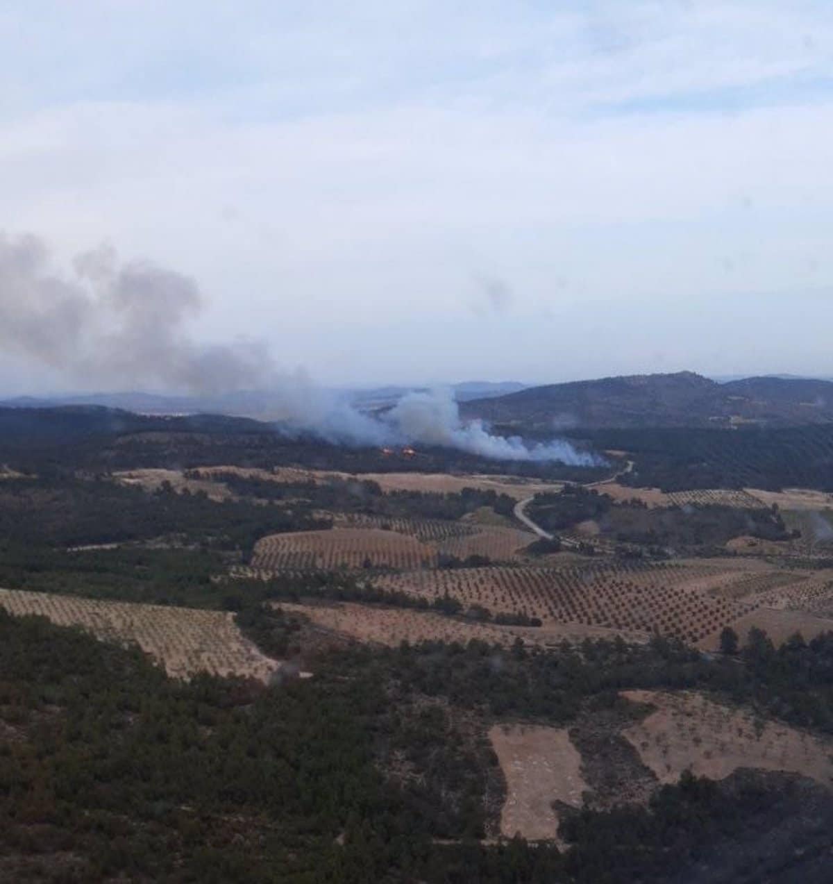 Se prosigue con las labores de extinción del fuego en el bosque de Ayna (Albacete)