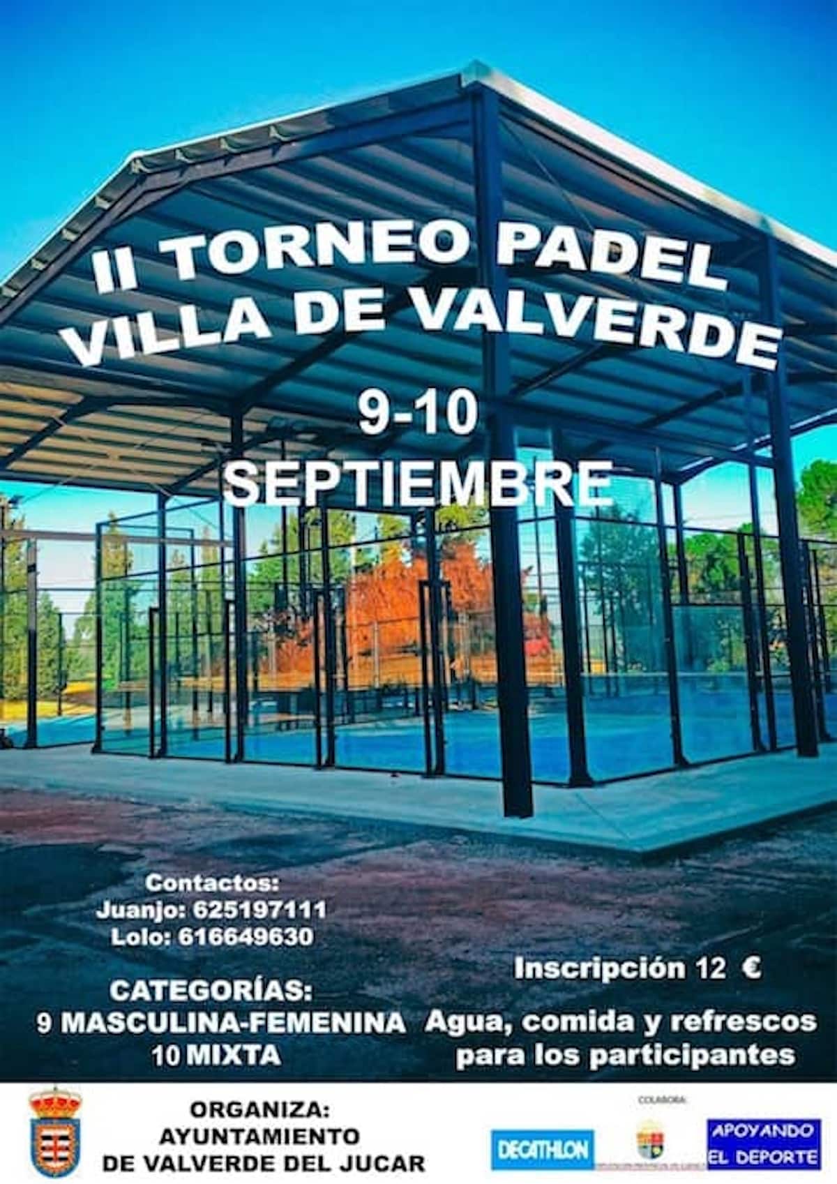 II Torneo de pádel Valverde del Júcar el 9 de septiembre a las 9 hrs del X Circuito de pádel de la Diputación de Cuenca