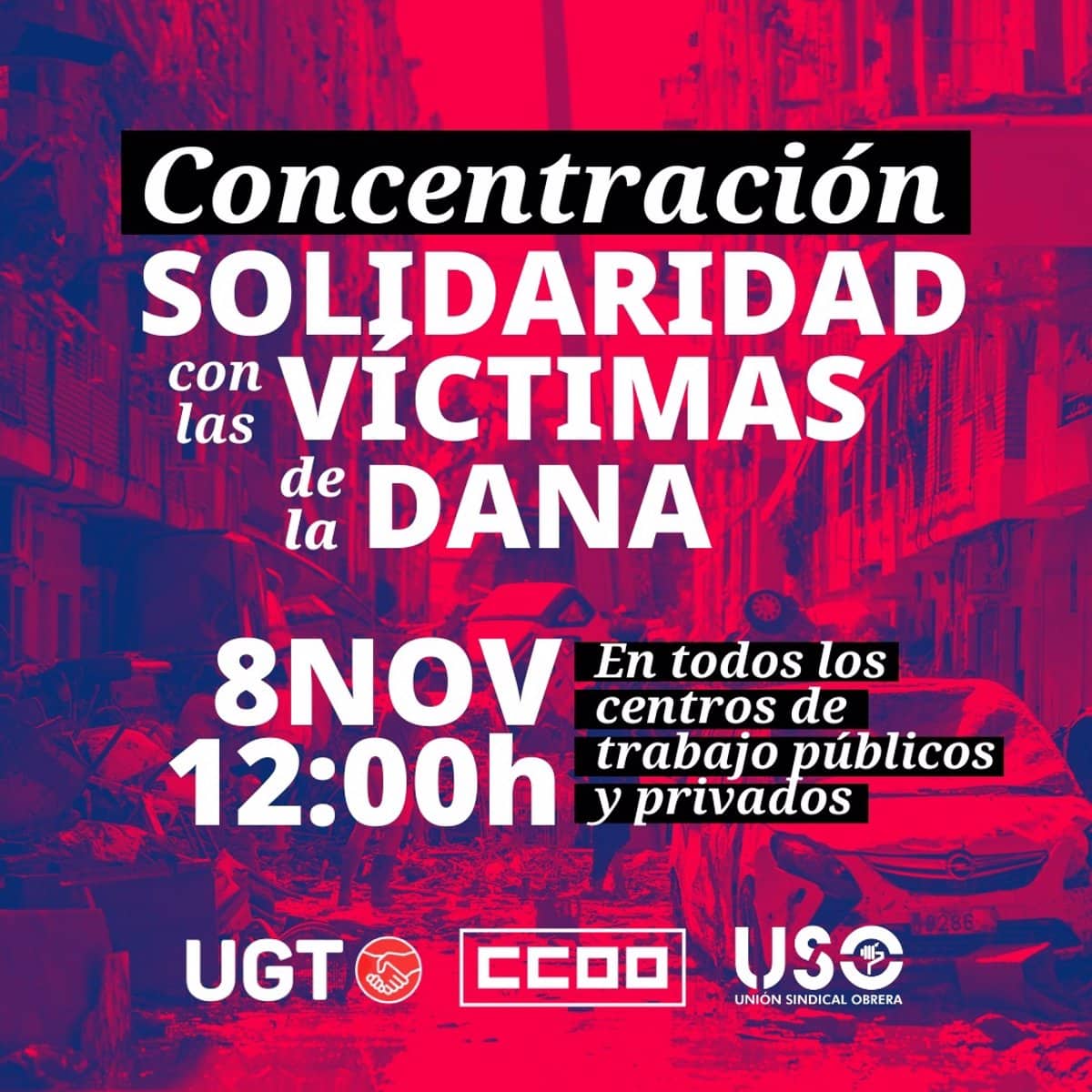 UGT, CCOO y USO llaman a los trabajadores de CLM a concentrarse en apoyo a las víctimas este viernes