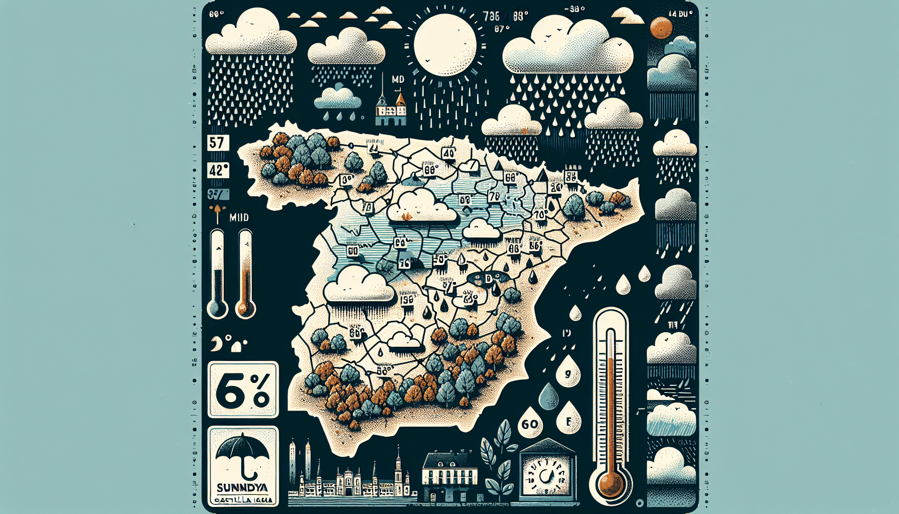 cielos cubiertos, lluvias y mínimas en descenso