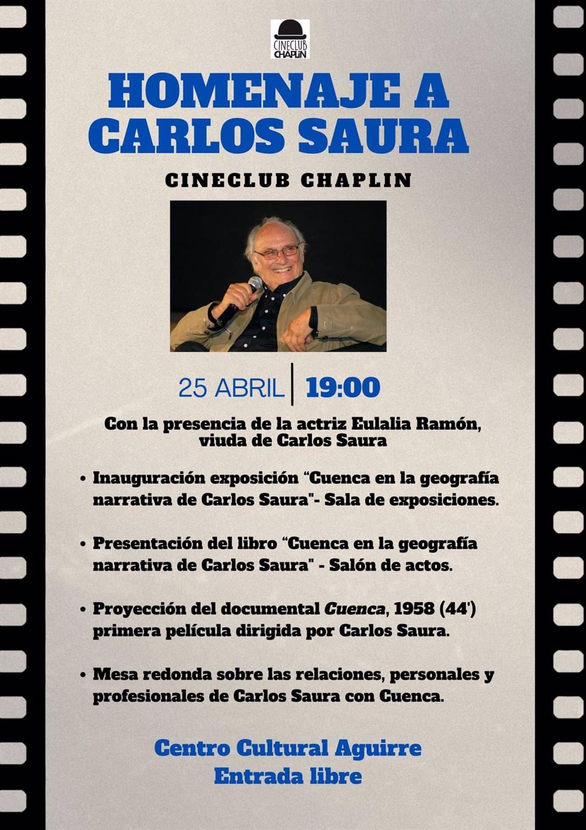 El Cine Club Chaplin de Cuenca rinde homenaje a Carlos Saura este viernes