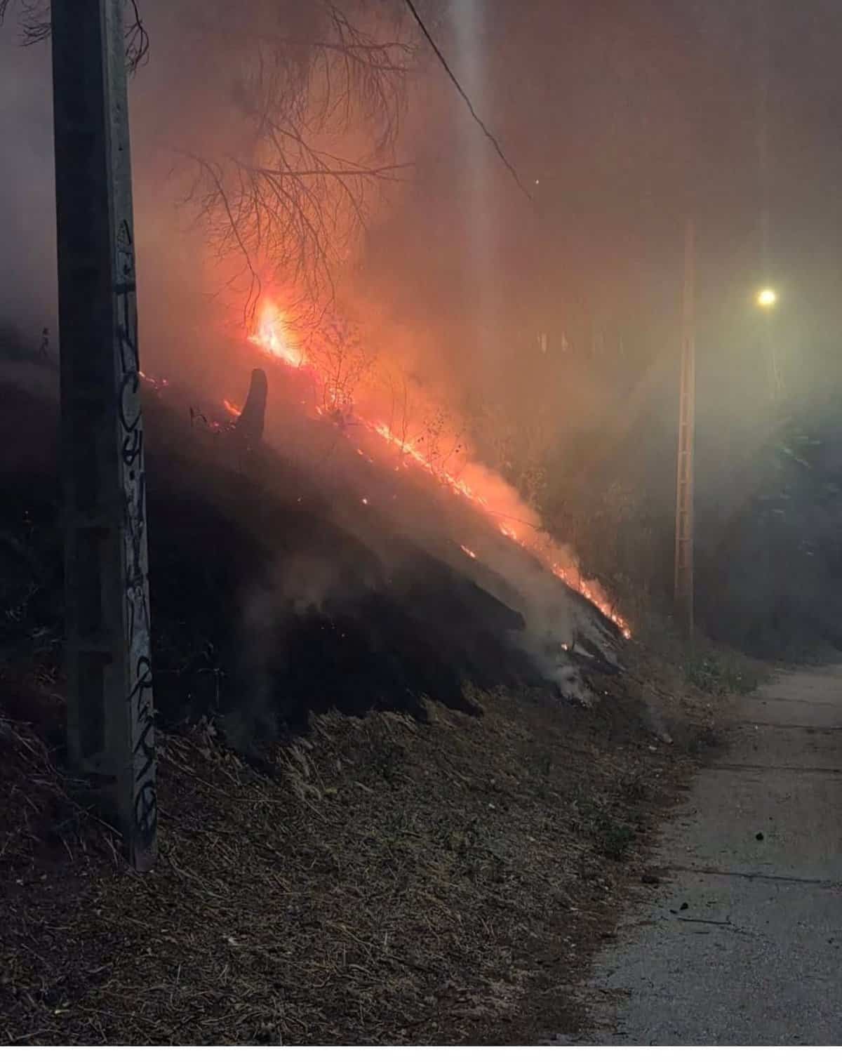 Bomberos y Policía Local colaboran en la extinción de un incendio en el parque de los Moralejos de Cuenca
