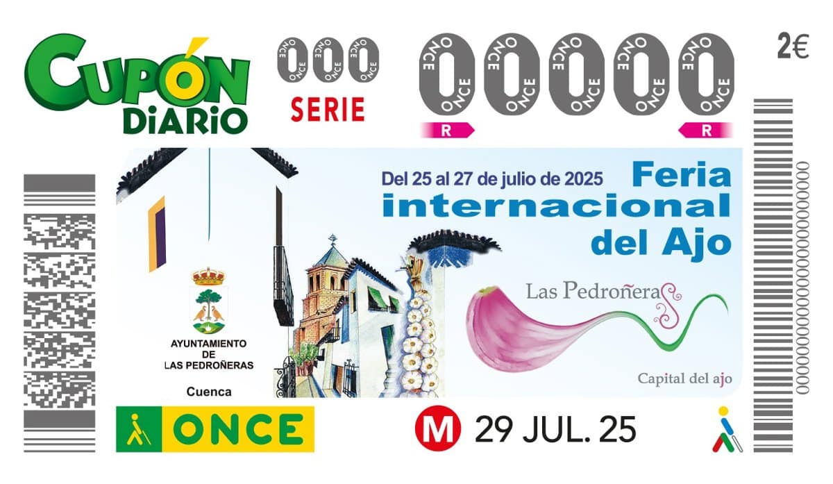 La ONCE dedica el cupón del 29 de julio a la Feria Internacional del Ajo de Las Pedroñeras 2025