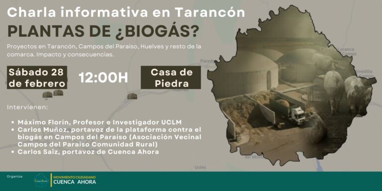 Movimiento Ciudadano Cuenca Ahora organiza en Tarancón una charla informativa sobre los proyectos de plantas de biogás